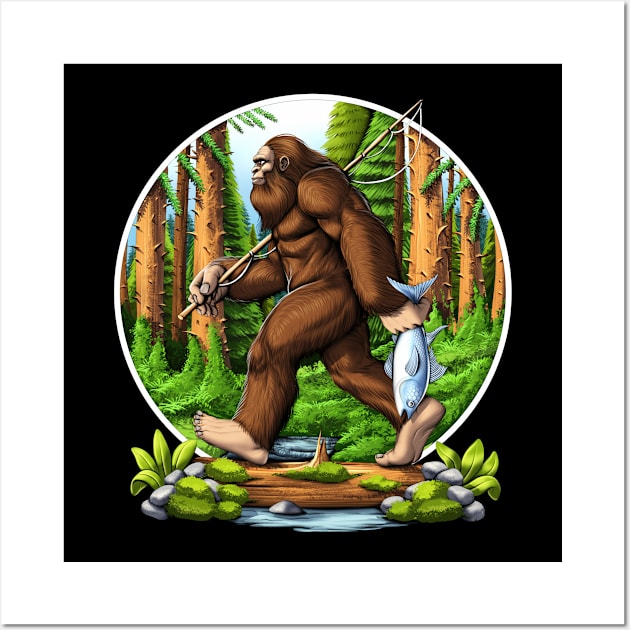 Bigfoot Fishing Wall Art by underheaven